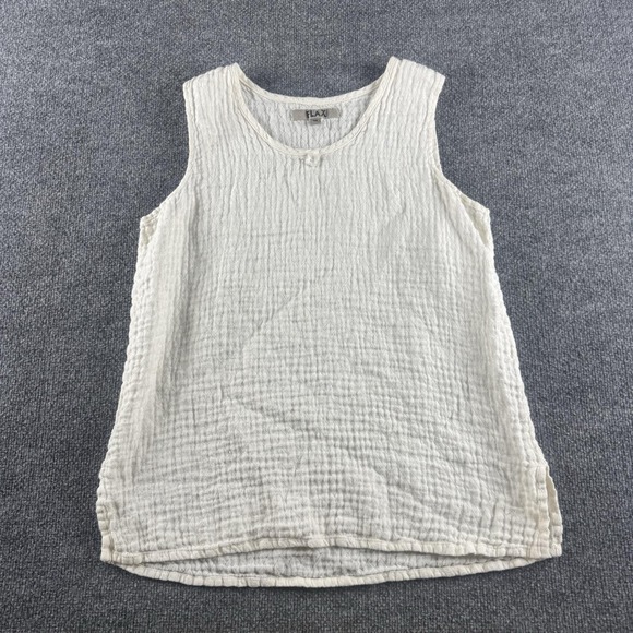 Flax Tops - FLAX Tank Top Womens M White Linen Textured Scoop Neck Sleeveless Crinkle